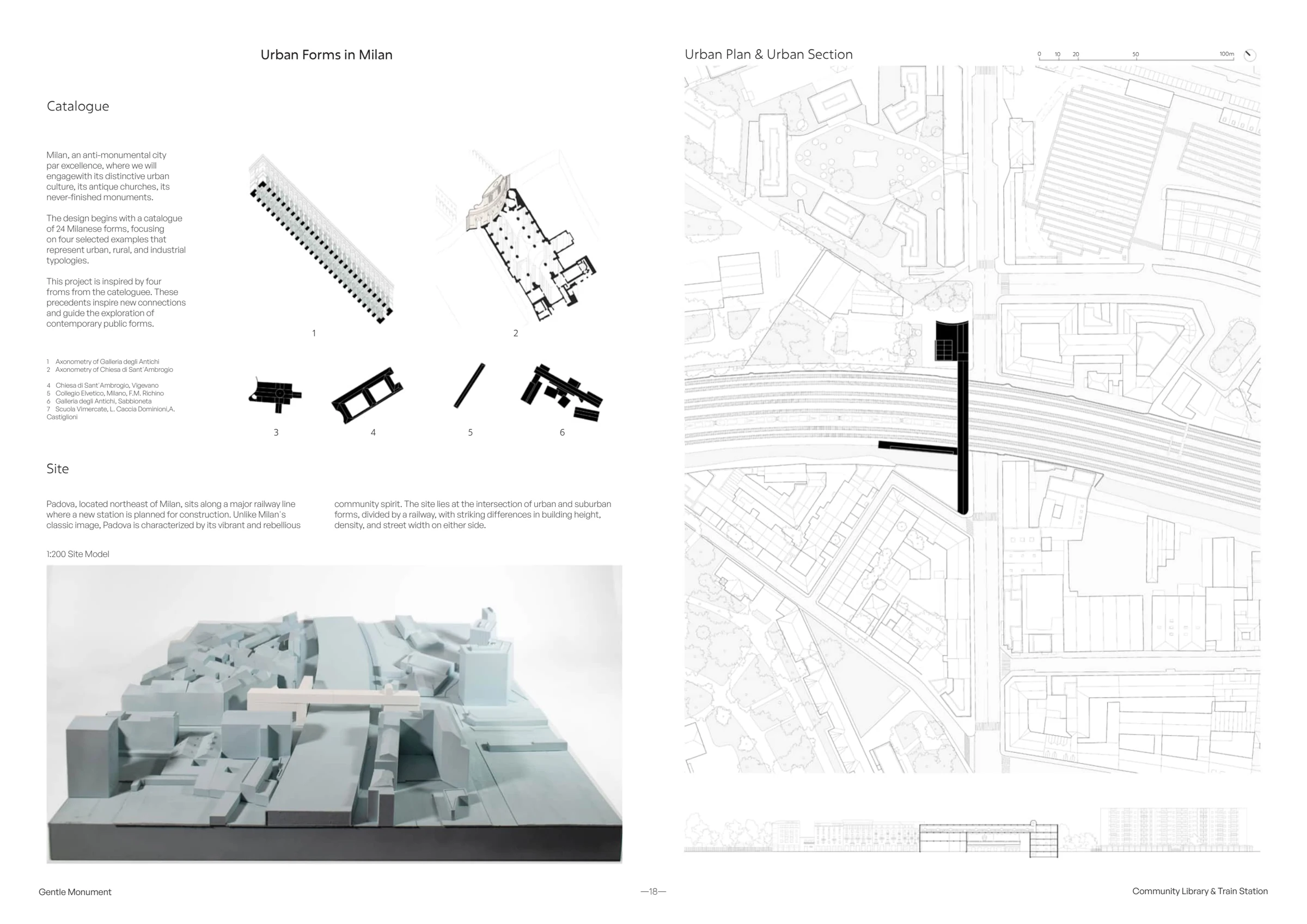 Urban precedents, site relationships, and the physical model.