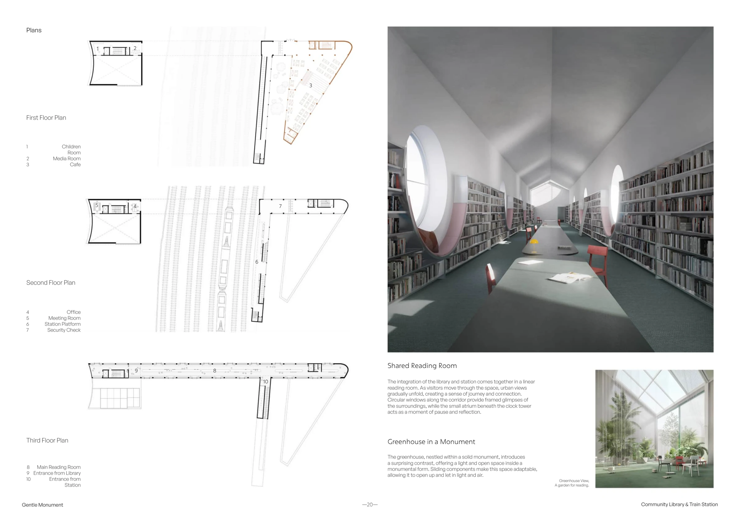 Reading rooms, greenhouse, and upper-level plans.